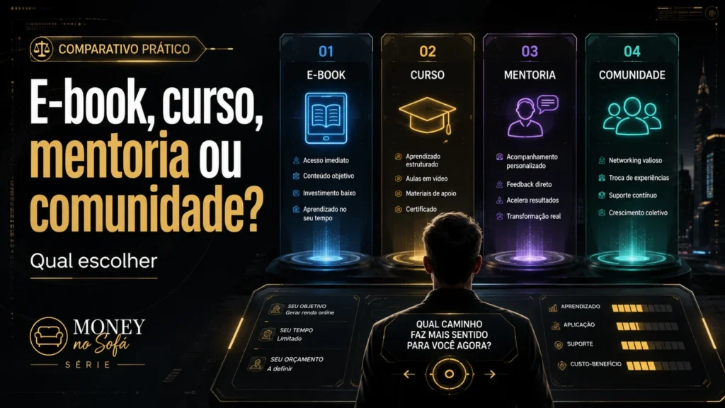 E-book, curso, mentoria ou comunidade: qual escolher?